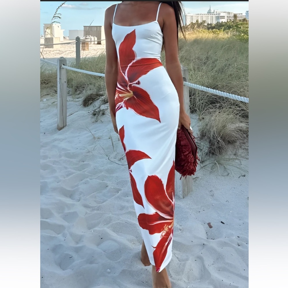 Commence Floral Print Sleeveless Split Long Dress